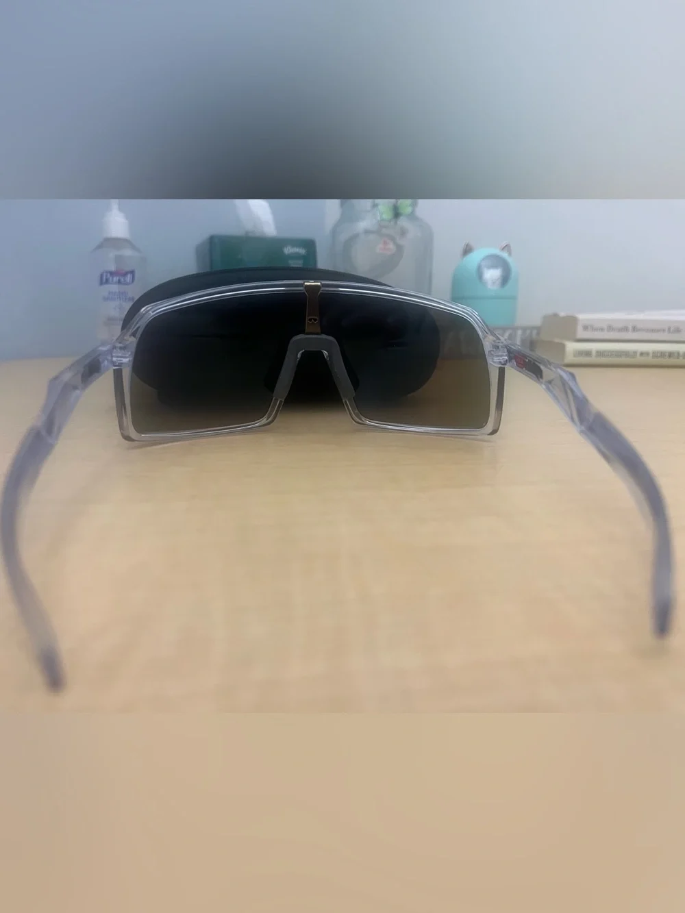Oakley Clear Frame Blue Mirrored Shield Sunglasses - Polarized Look